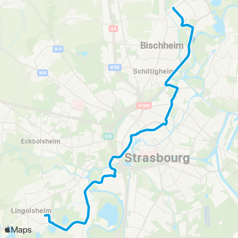 CTS Hoenheim Gare - Lingolsheim Tiergaertel map