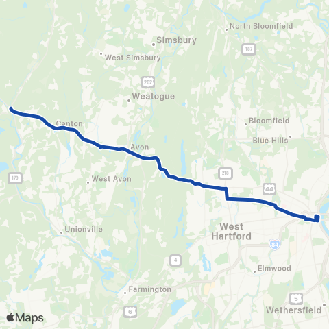 CTTransit Express AVON / Canton Exp map