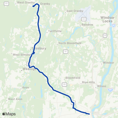 CTTransit Express Simsbury / Granby Exp map