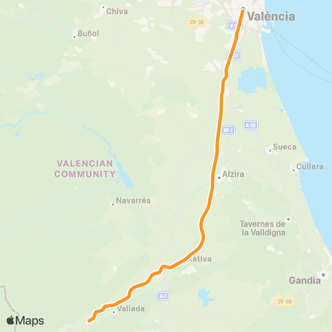 Cercanías Valencia Nord – Xativa – Moixent map