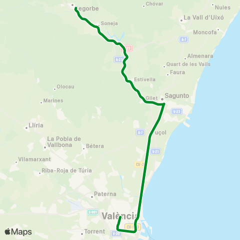 Cercanías Valencia Nord - Caudiel map