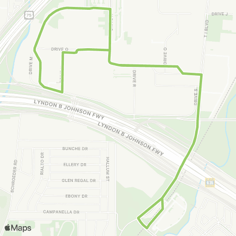 DART TI Shuttle - Main Campus South Route map
