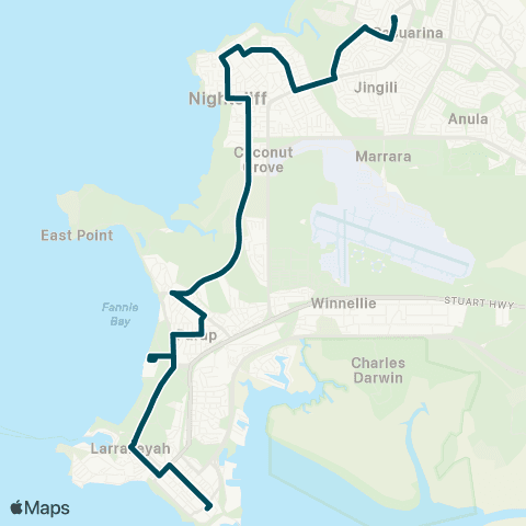 Darwinbus Casuarina - Darwin via CDU & Nightcliff map
