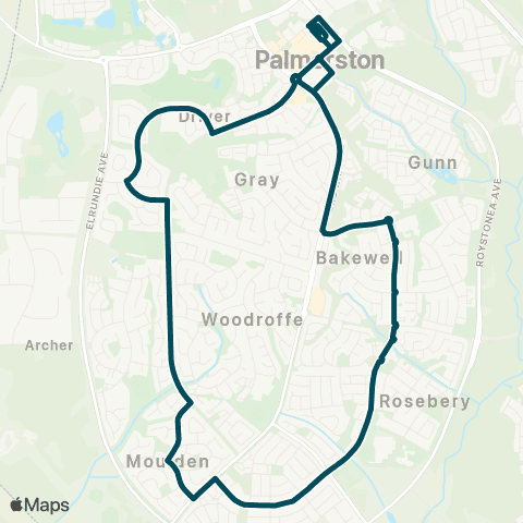 Darwinbus Palmerston - Bakewell - Rosebery - Bellamack - Moulden - Driver map