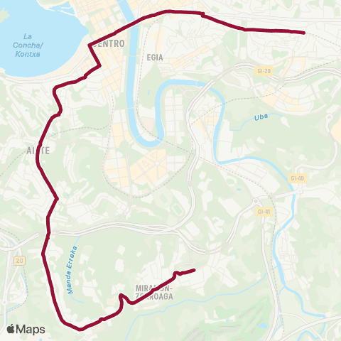 Dbus Intxaurrondo-Ospitaleak-Altza map