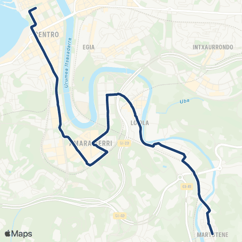 Dbus Amara-Riberas-Martutene map