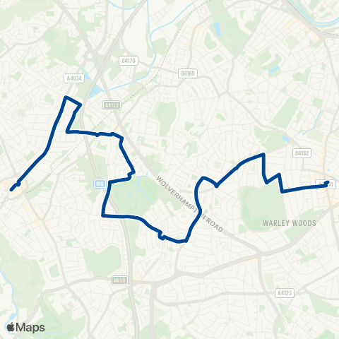 Diamond Bus Bearwood Rd - Sainsburys map