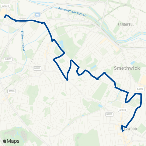Diamond Bus Bearwood Rd - Oldbury Interchange map