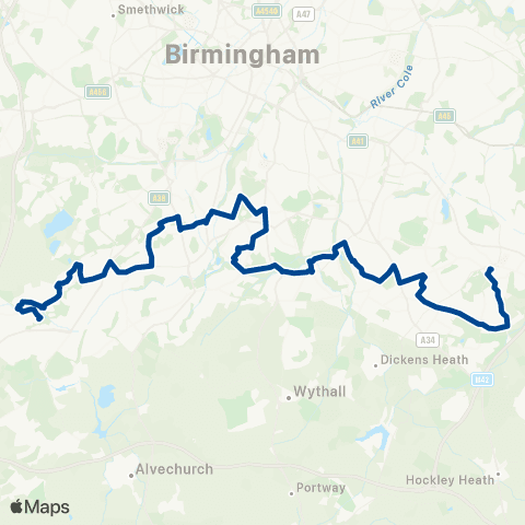 Diamond Bus Hollywood Bowl - Yardley Wood Station map