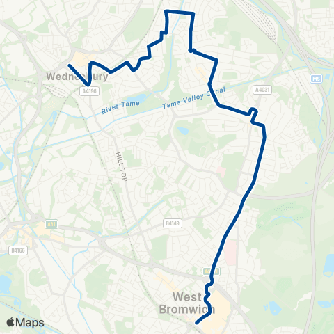 Diamond Bus Wednesbury Bus Sta - W Bromwich Bus Sta map