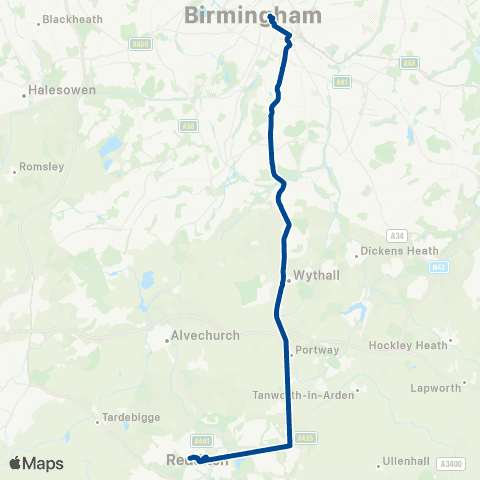 Diamond Bus Maypole Shops - Moor St Selfridges map