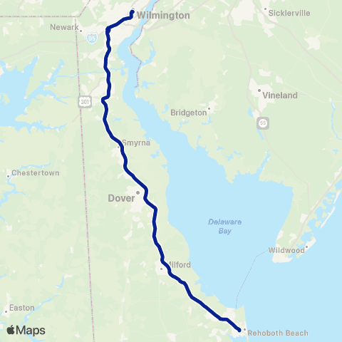 DART First State Intercounty Wilmington - Rehoboth map