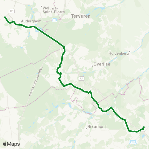 De Lijn Etterbeek - Hoeilaart - Maleizen - Waver map