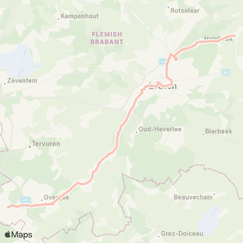De Lijn Kortrijk-Dutsel - Leuven - Overijse - Hoeilaart map