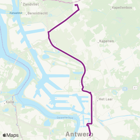 De Lijn Snelbus Putte - Stabroek - Antwerpen map
