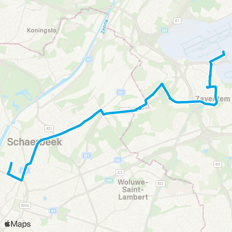 De Lijn Brussel Noord - Bordet - Zaventem Brussels Airport map