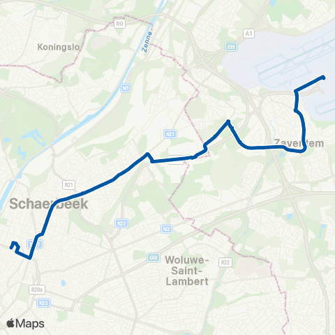 De Lijn Brussel Rogier - Zaventem Brussels Airport map