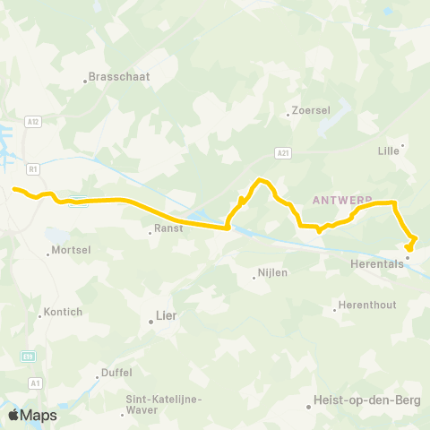 De Lijn Snelbus Antwerpen - Massenhoven - Grobbendonk - Herentals map