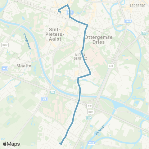 De Lijn Pendelbus Zwijnaarde-St.-Pietersstation-Heuvelpoort-Zuid map