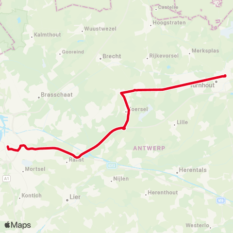 De Lijn Snelbus Antwerpen - Zoersel - Malle - Turnhout map