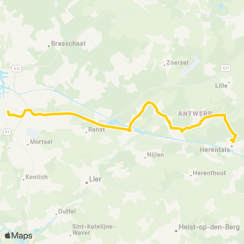 De Lijn Snelbus Antwerpen - Massenhoven - Grobbendonk - Herentals map