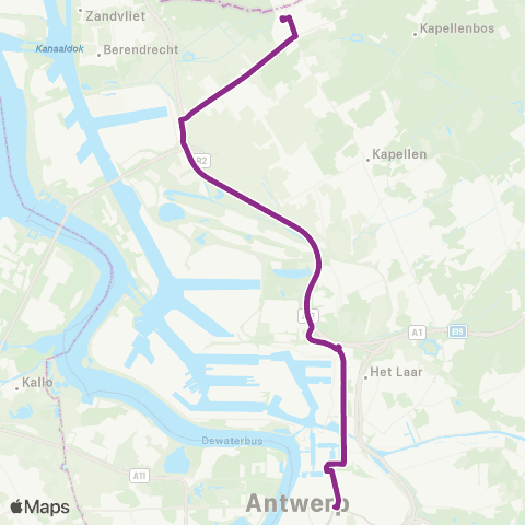 De Lijn Snelbus Putte - Stabroek - Antwerpen map