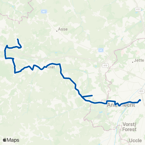 De Lijn Brussel Zuid - Itterbeek - Ternat ( - Essene) map