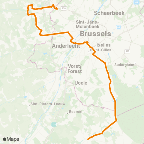 De Lijn Groot-Bijgaarden - Brussel Zuid - Alsemberg map
