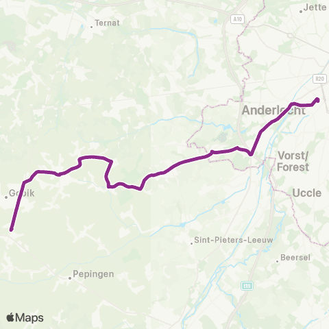 De Lijn Brussel Zuid - Vlezenbeek - Lennik - Leerbeek map