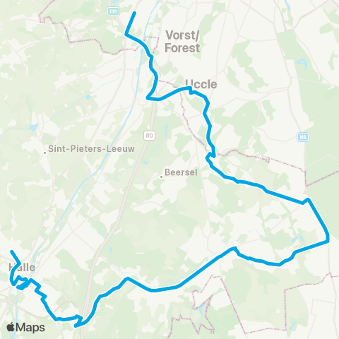 De Lijn Anderlecht - Sint-Genesius-Rode - Halle AZ map