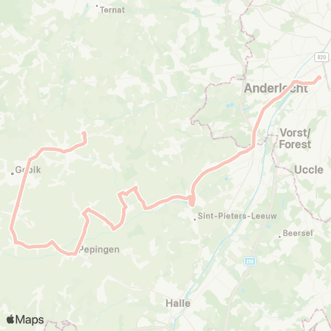 De Lijn Brussel Zuid - Sint-Pieters-Leeuw ( - Lennik SGI) map