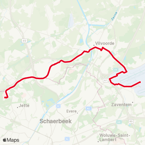 De Lijn Zaventem Brussels Airport - Vilvoorde - Jette UZ map