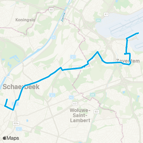 De Lijn Brussel Noord - Bordet - Zaventem Brussels Airport map