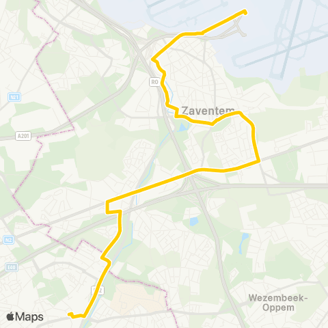 De Lijn Zaventem Brussels Airport - Roodebeek Metro map