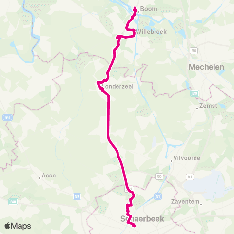 De Lijn Snelbus Brussel Noord - Londerzeel - Boom map