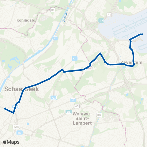 De Lijn Brussel Rogier - Zaventem Brussels Airport map