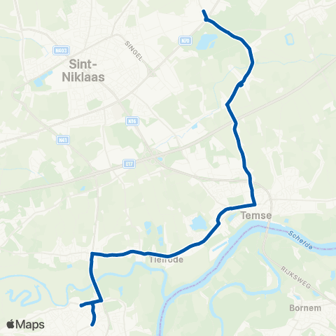 De Lijn Nieuwkerken - Temse - Hamme map