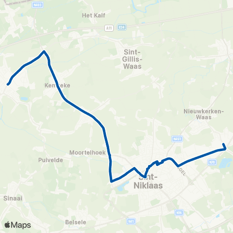 De Lijn Nieuwkerken - Stekene map