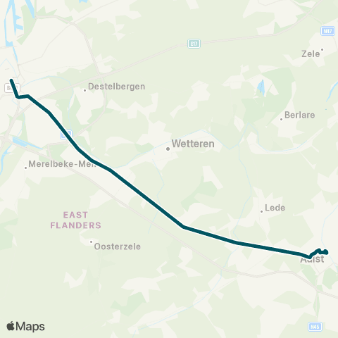 De Lijn Gent - P+R Ledeberg - Melle - Oordegem - Aalst Station map