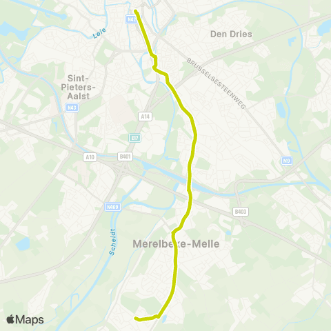 De Lijn Gent - P+R Ledeberg - Merelbeke Kwenenbos map