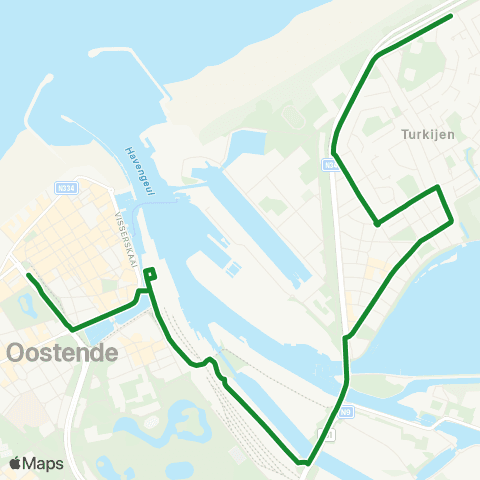 De Lijn Oostende Station - Vuurtorenwijk - Breeweg map