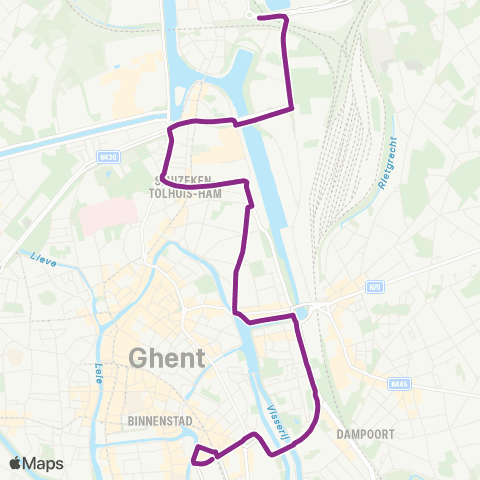 De Lijn Zuid - Dampoort - Ham - P+R Muide map