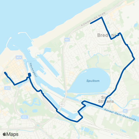 De Lijn Oostende Station - Bredene map