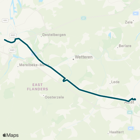 De Lijn Gent Sint-Pieters - Melle - Oordegem - Erpe Vijfhuizen - Aalst map