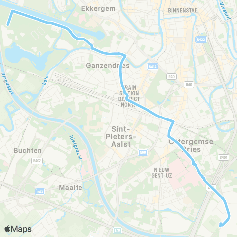 De Lijn Arteveldestadion - Sint-Pietersstation - Blaarmeersen map