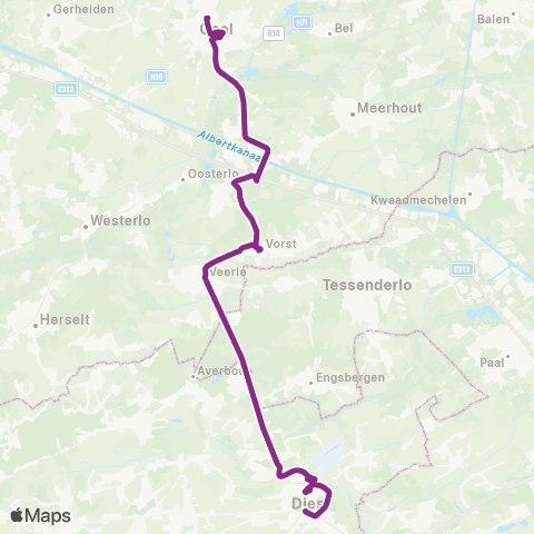 De Lijn Diest - Veerle - Geel map