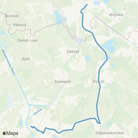 De Lijn Mechelen - Hofstade - Perk - Vilvoorde map