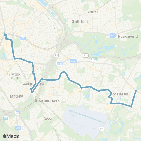 De Lijn Rooseveltplaats - Berchem - Borsbeek map