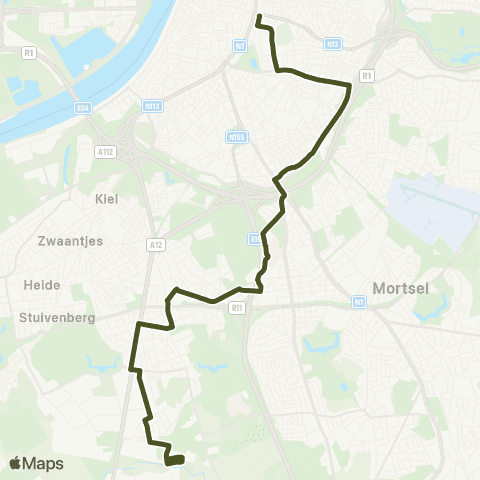 De Lijn Rooseveltplaats - Middelheim - Neerland map