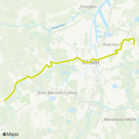 De Lijn Leerne - Drongen - Korenmarkt - P+R Oostakker - Achtendries map